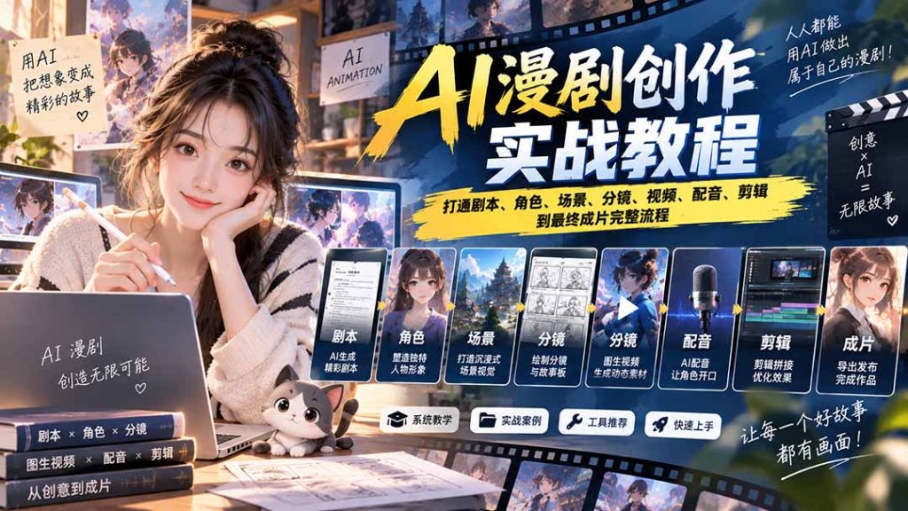 2026 AI漫剧创作实战教程：打通剧本、角色、场景、分镜、视频、配音、剪辑到最终成片完整流程-副业网创