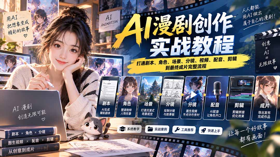 2026 AI漫剧创作实战教程:打通剧本、角色、场景、分镜、视频、配音、剪辑到最终成片完整流程-副业网创