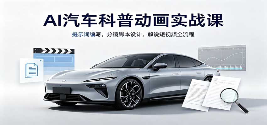 AI汽车科普动画实战课:提示词编写,分镜脚本设计,解说短视频全流程-副业网创