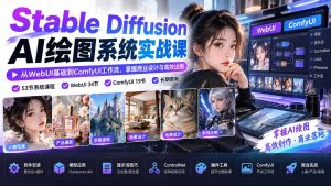 【无水印】Stable Diffusion AI绘图系统实战课:从WebUI基础到ComfyUI工作流,掌握商业设计与高效出图-副业网创