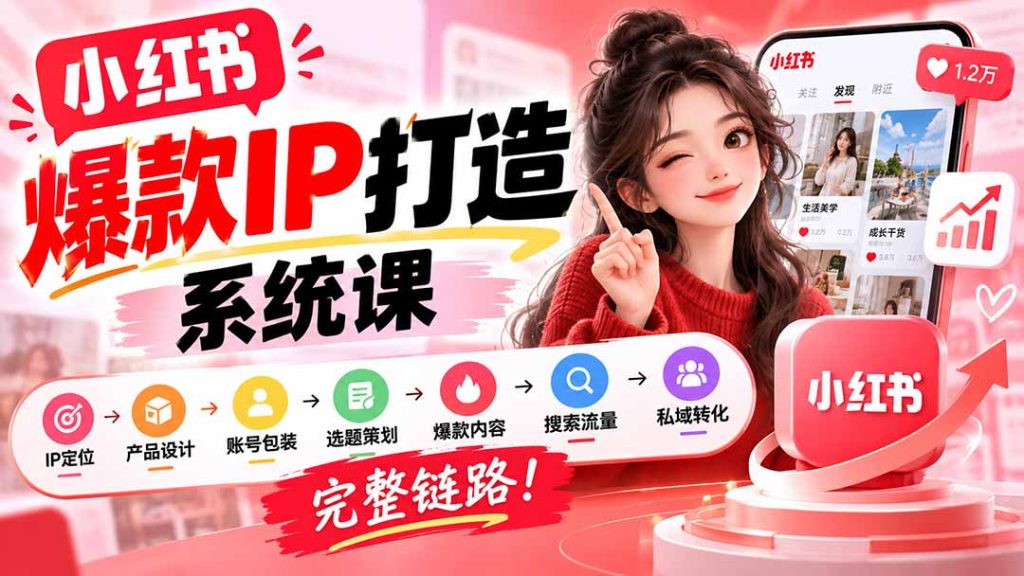 【无水印】小红书爆款IP打造课:IP定位→产品设计→账号包装→选题策划→爆款内容→搜索流量→私域转化,完整链路-副业网创