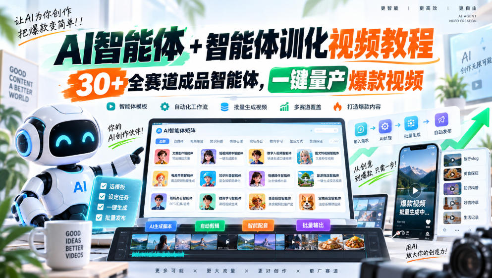 【无水印】AI智能体+智能体训化视频教程，30+全赛道成品智能体，一键量产爆款视频【更新】-副业网创