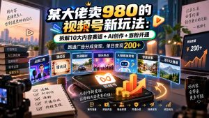 某大佬卖980的视频号新玩法：拆解10大内容赛道+AI创作+涨粉开通，跑通广告分成变现，单日变现200+-副业网创