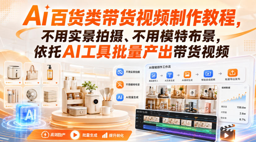 Ai百货类带货视频制作教程，不用实景拍摄、不用模特布景，依托AI工具批量产出带货视频-副业网创