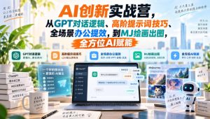 AI创新实战营，从GPT对话逻辑、高阶提示词技巧、全场景办公提效，到MJ绘画出图，全方位AI赋能-副业网创