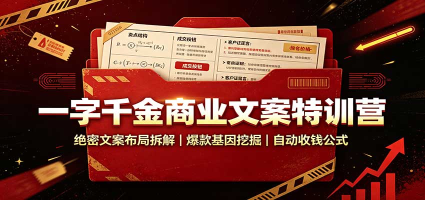 一字千金商业文案特训营:绝密文案布局拆解,爆款基因挖掘,自动收钱公式-副业网创