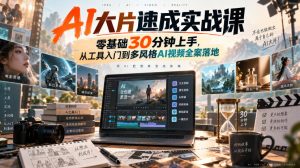AI大片速成实战课｜零基础30分钟上手，从工具入门到多风格AI视频全案落地​-副业网创