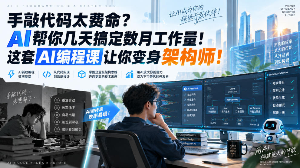手敲代码太费命？AI帮你几天搞定数月工作量！这套AI编程课让你变身架构师！【原创双语字幕】-副业网创