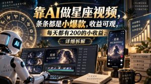 靠AI做星座视频，条条都是小爆款，收益可观，每天都有200的小收益，详细拆解-副业网创