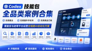 Codex技能包全品类案例合集，无需魔法、无需国外手机号、无需美金订阅，覆盖亚马逊等平台运营全链路AI自动化方案-副业网创