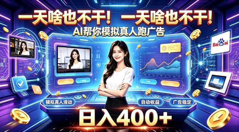 一天啥也不干！AI帮你模拟真人跑广告，稳定日入400+，实现真正被动变现【揭秘】-副业网创