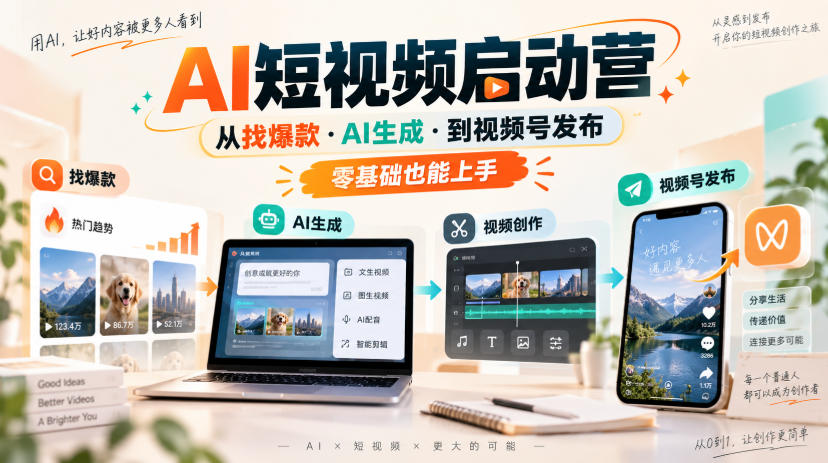 AI短视频启动营，从找爆款·AI生成·到视频号发布，零基础也能上手-副业网创