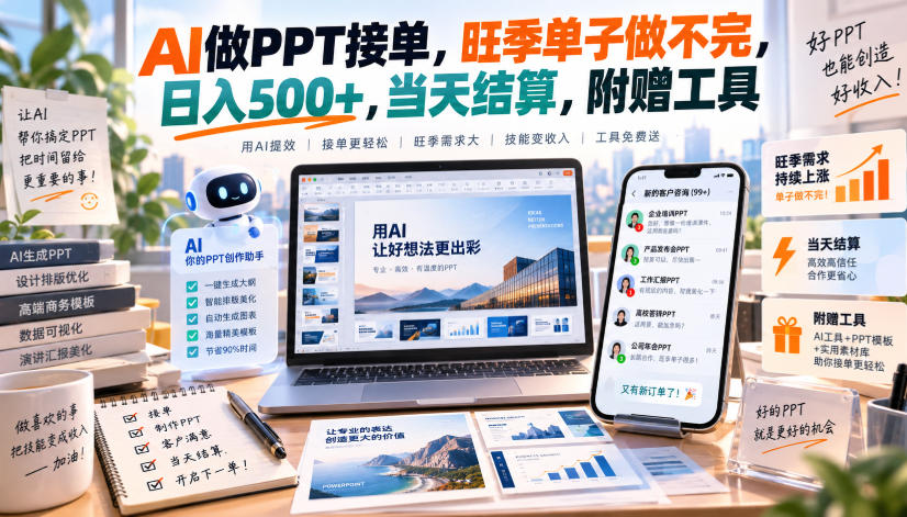 AI做PPT接单,旺季单子做不完,日入500+,当天结算,附赠工具【揭秘】-副业网创