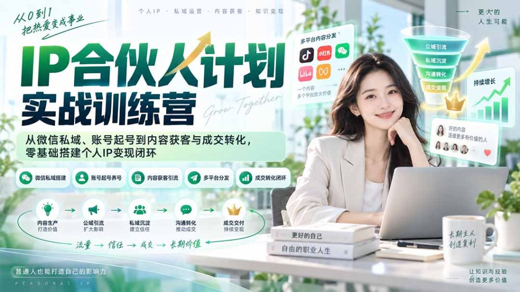IP合伙人计划实战训练营-更新:从微信私域、账号起号到内容获客与成交转化,零基础搭建个人IP变现闭环-副业网创