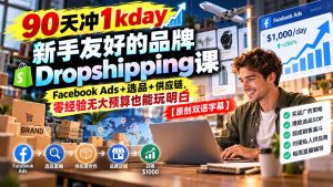 90天冲1kday 新手友好的品牌Dropshipping课：Facebook Ads+选品+供应链，零经验无大预算也能玩明白【原创双语字幕】-副业网创
