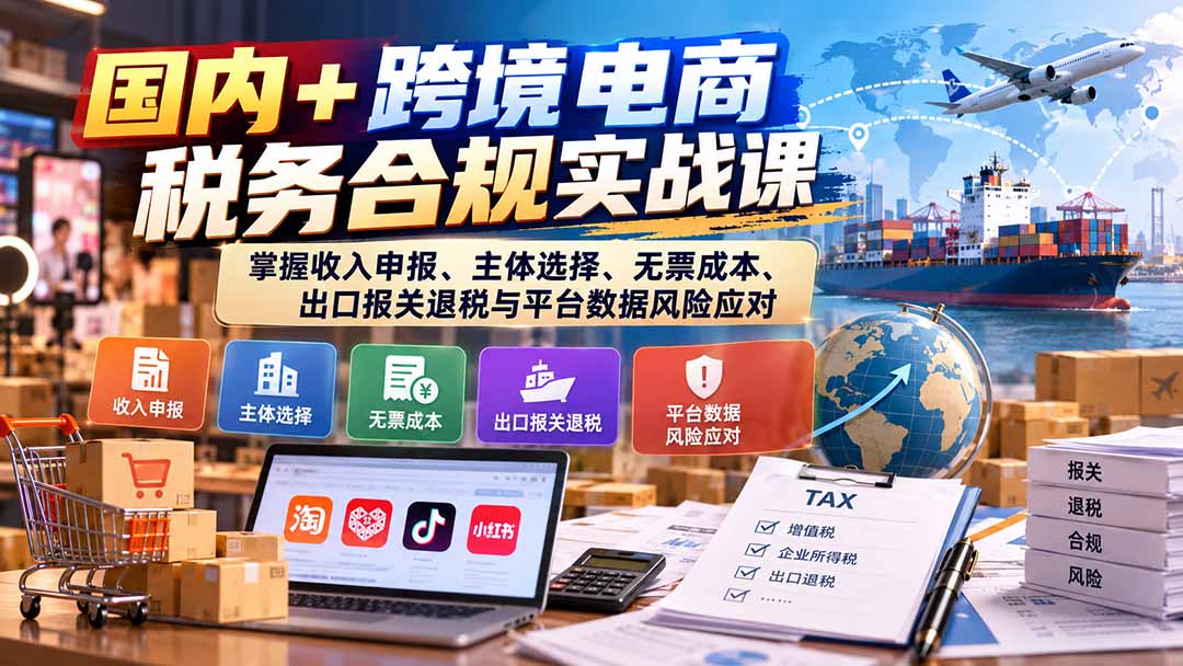 国内+跨境电商税务合规实战课：掌握收入申报、主体选择、无票成本、出口报关退税与平台数据风险应对-副业网创