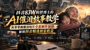 抖音83W粉丝博主的AI催泪故事教学,从零掌握催泪短片全套制作链路,解锁抖音精选独家收益-副业网创