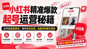 小红书精准爆款起号运营秘籍，从平台底层算法、账号定位包装、选题对标图文剪辑，小白从零起号全流程-副业网创