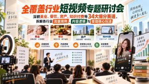短视频专题研讨会，深耕美业、餐饮、房产、知识付费等34大细分赛道，拆解各行业流量规则、内容逻辑与变现核心玩法-副业网创