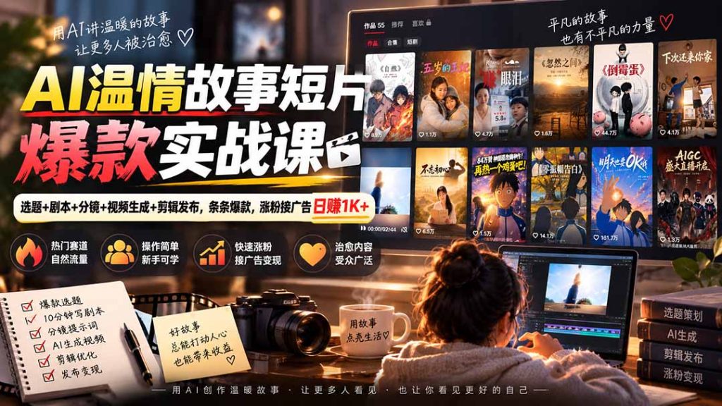 AI温情故事短片爆款实战课-更新｜选题+剧本+分镜+视频生成+剪辑发布，条条爆款，涨粉接广告日赚1K+-副业网创