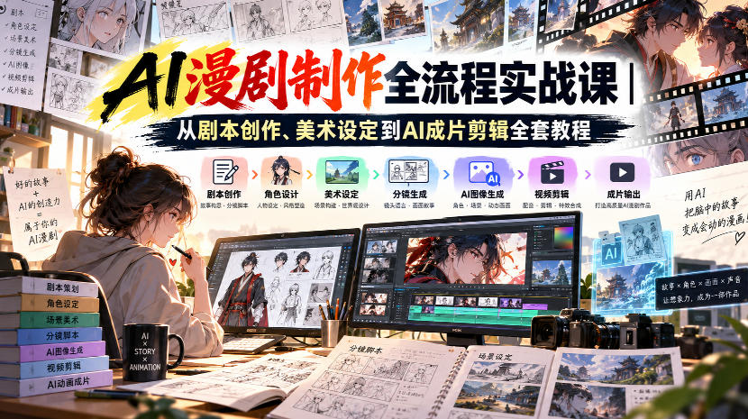 AI漫剧制作全流程实战课｜从剧本创作、美术设定到AI成片剪辑全套教程​-副业网创