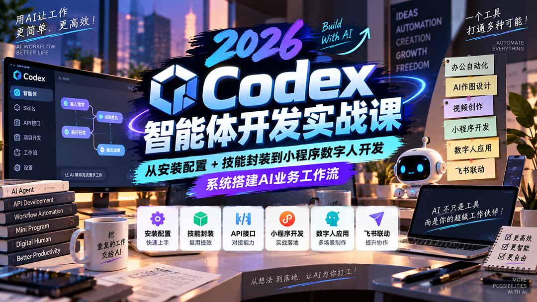 2026Codex智能体开发实战课:从安装配置+技能封装到小程序数字人开发,系统搭建AI业务工作流-副业网创