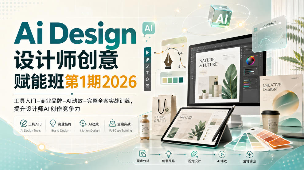 Ai Design设计师创意赋能班第1期2026｜工具入门‑商业品牌‑AI动效‑完整全案实战训练，提升设计师AI创作竞争力-副业网创
