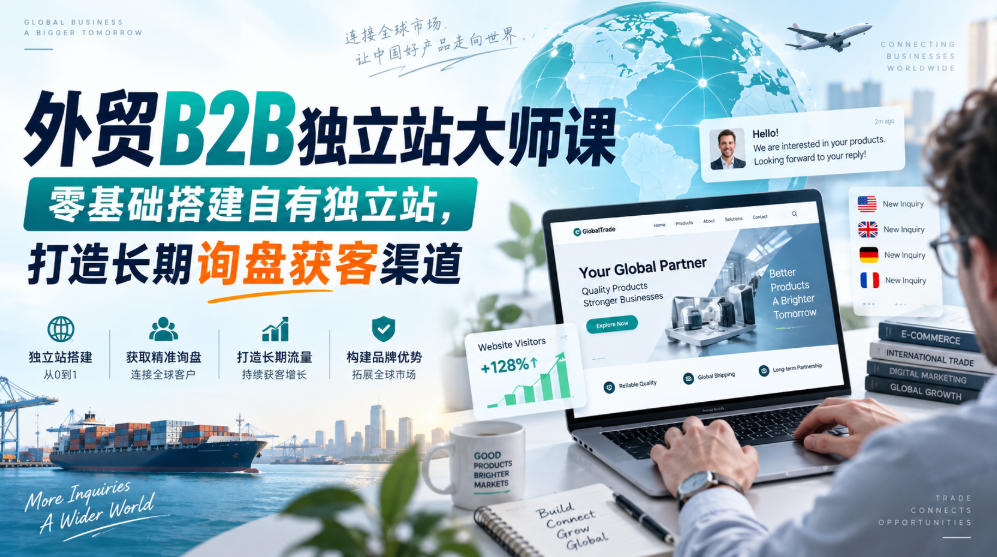外贸B2B独立站大师课，零基础搭建自有独立站，打造长期询盘获客渠道-副业网创