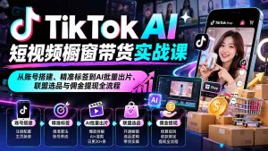 TikTok AI短视频橱窗带货实战课：从账号搭建、精准标签到AI批量出片、联盟选品与佣金提现全流程-副业网创