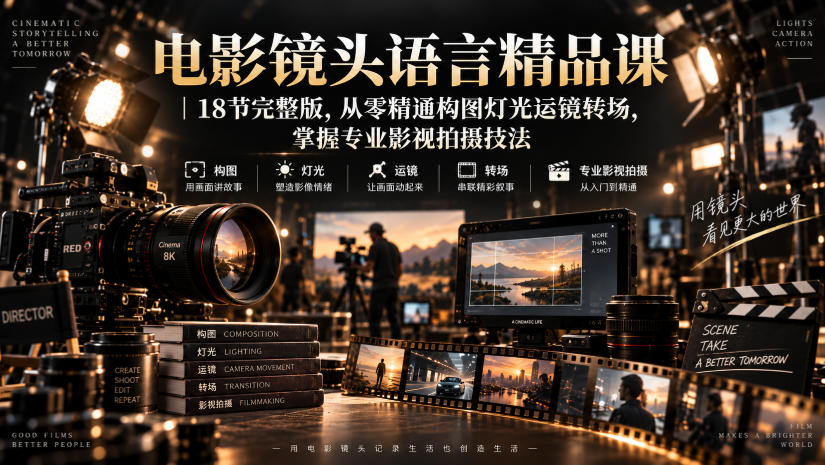 电影镜头语言精品课｜18节完整版，从零精通构图灯光运镜转场，掌握专业影视拍摄技法-副业网创