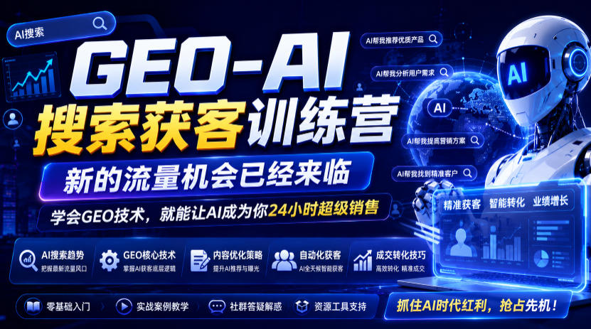 GEO-AI搜索获客训练营，新的流量机会已经来临，学会GEO技术，就能让AI成为你24小时超级销售(更新0919)-副业网创