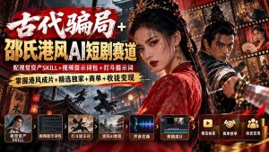 古代骗局+邵氏港风AI短剧赛道：配视觉资产SKILL+视频提示词包+打斗提示词，掌握港风成片+精选独家+商单+收徒变现-副业网创