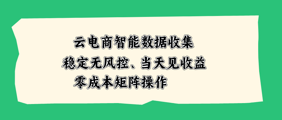 云电商智能数据收集，稳定无风控，当天见收益，零成本矩阵操作-副业网创