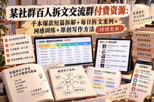 某社群百人拆文交流群付费资源-更新0929:千本爆款短篇拆解+每日拆文案例+网感训练+原创写作方法-副业网创
