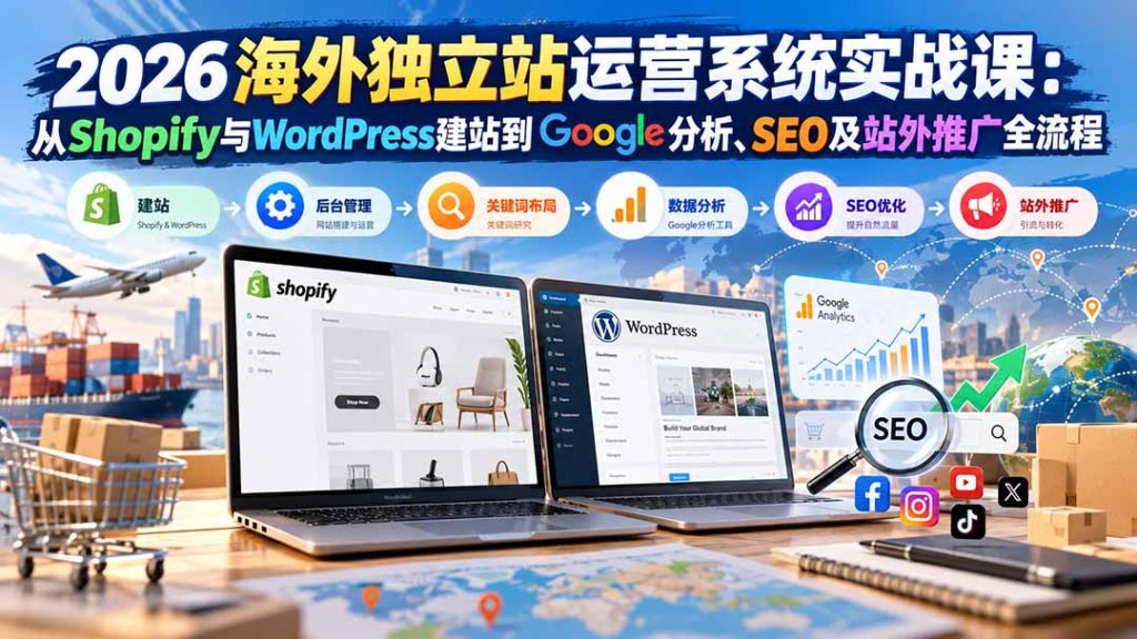 2026海外独立站运营系统实战课：从Shopify与WordPress建站到Google分析、SEO及站外推广全流程-副业网创