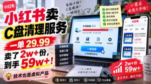 小红书卖C盘清理服务，一单29.99，卖了2w+份，技术也是虚拟产品-副业网创