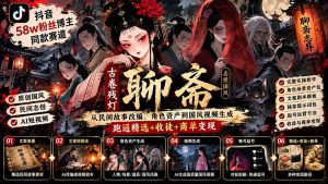抖音58w粉丝博主同款赛道古卷残灯聊斋：从民间故事改编、角色资产到国风视频生成，跑通精选+收徒+商单变现-副业网创