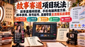 故事赛道项目玩法｜故事直播间搭建，手机电脑两套方案、脚本使用、账号起号、直播带货全流程实战课程-副业网创