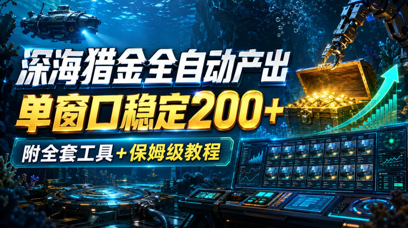 深海猎金全自动产出，单窗口稳定200+，附全套工具+保姆级教程【揭秘】-副业网创