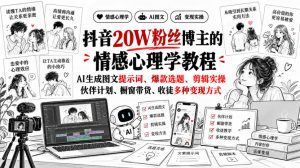 抖音20W粉丝博主静候心声的情感心理学教程，AI生成图文提示词、爆款选题、剪辑实操，伙伴计划、橱窗带货、收徒多种变现方式-副业网创