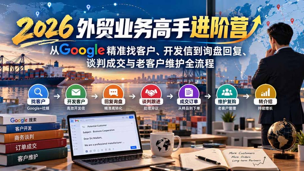 2026外贸业务高手进阶营：从Google精准找客户、开发信到询盘回复、谈判成交与老客户维护全流程-副业网创