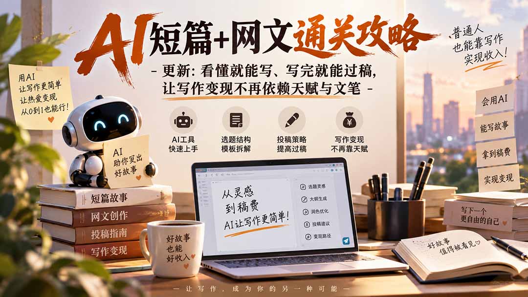 AI短篇+网文通关攻略-更新0921：看懂就能写、写完就能过稿，让写作变现不再依赖天赋与文笔-副业网创