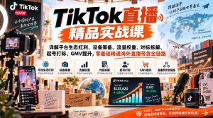 TikTok直播精品实战课,详解平台生态红利、设备筹备、流量权重、对标拆解、起号打标、GMV提升,零基础精通海外直播带货全链路-副业网创