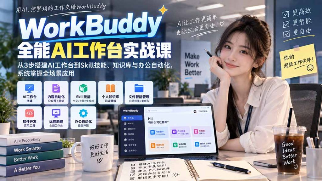 WorkBuddy全能AI工作台实战课：从3步搭建AI工作台到Skill技能、知识库与办公自动化，系统掌握全场景应用-副业网创