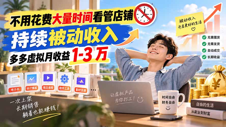 不用花费大量时间看管店铺,持续被动收入,多多虚拟月收益 1-3 万-副业网创