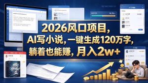2026 风口项目，AI 写小说，一键生成 120 万字，躺着也能赚，月入 2w +-副业网创
