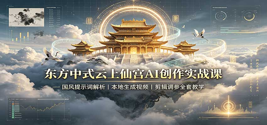 东方中式云上仙宫AI创作实战课:国风提示词解析,本地生成视频,剪辑调参全套教学-副业网创