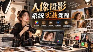 【无水印】人像摄影系统实战课程，色彩审美、构图布光、镜头运用、PS精修调色，附带作品打造与自媒体账号运营-副业网创