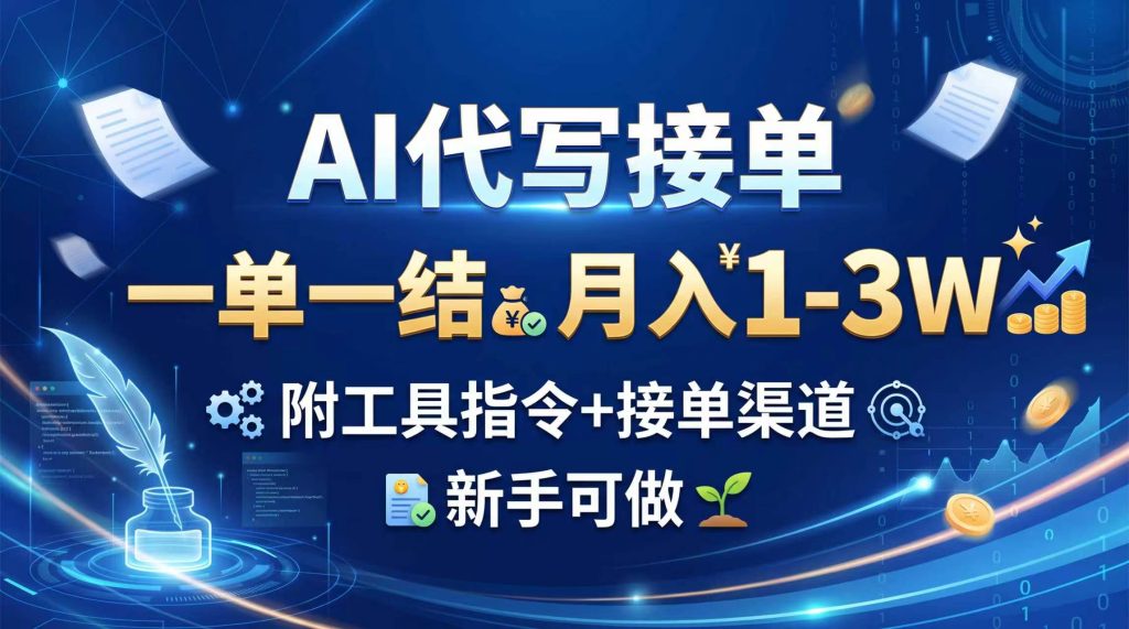 AI代写接单,一单一结,月入1-3W,附工具指令+接单渠道,新手可做-副业网创
