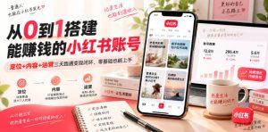 从0到1搭建能賺钱的小红书账号，定位+内容+运营三天跑通变现闭环-副业网创